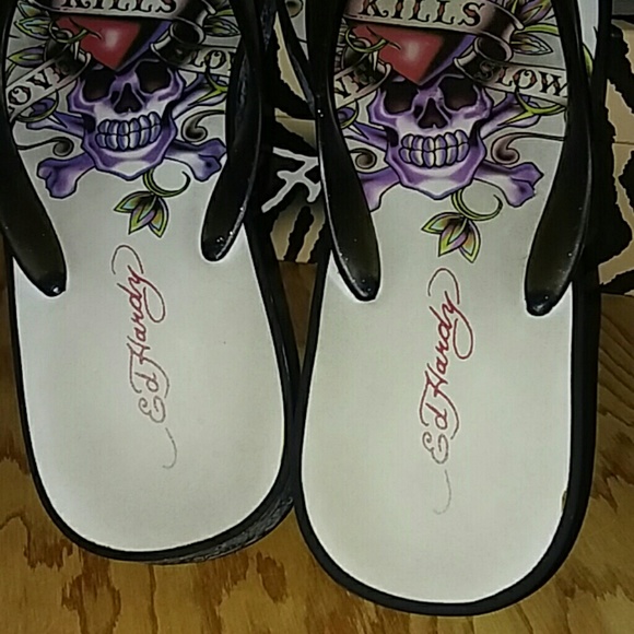 ED HARDY DESIGNS*FLIP FLOP SANDALS*SZ10 BLACK* - Picture 3 of 8